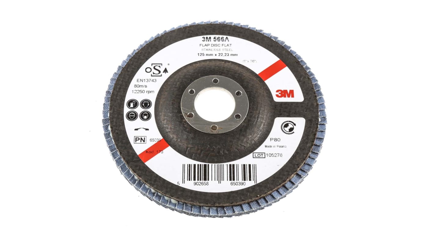 3M Zirconia Aluminium Flap Disc, 125mm, P80 Grit, 566A