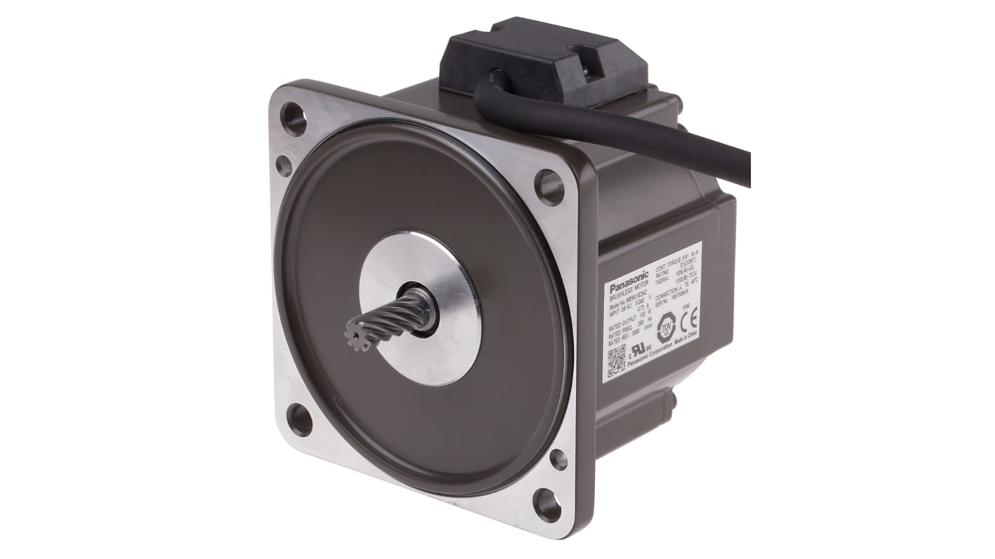 Motor AC sin escobillas, mono/trifásico, reversible, Panasonic GV, 8 polos, 200 V, 130 W, 3.000 rpm, 0,41 Nm