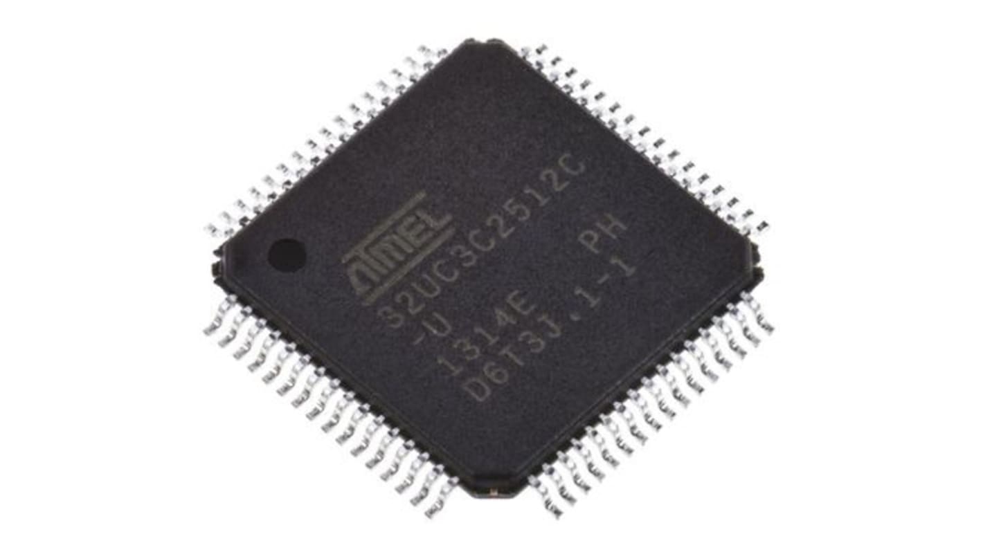 Microcontrolador Microchip AT32UC3C2512C-A2UT, núcleo AVR32 de 32bit, RAM 64 kB, 66MHZ, TQFP de 64 pines