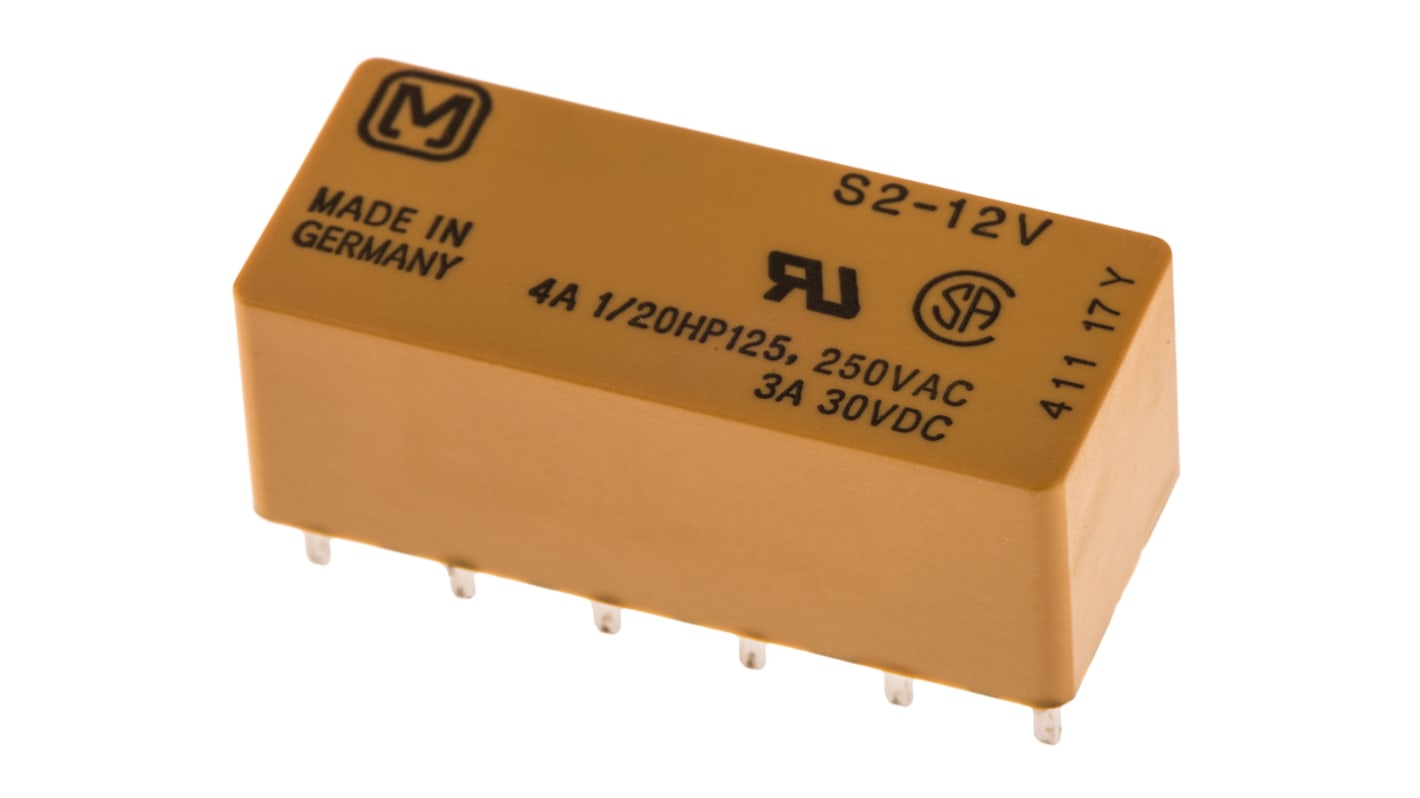 Panasonic PCB Mount Power Relay, 12V dc Coil, 4A Switching Current, DPDT