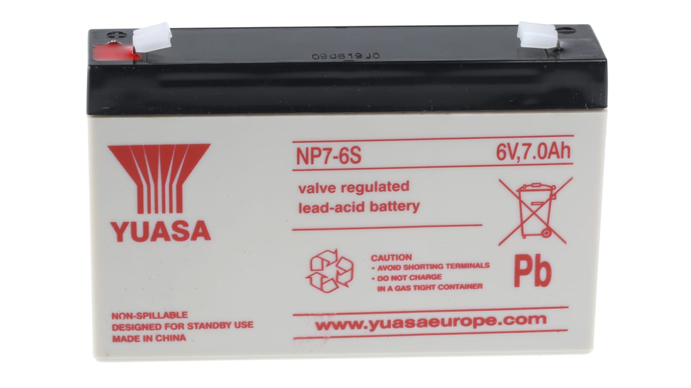 Yuasa 6V Faston 4.8mm Sealed Lead Acid Battery, 7Ah