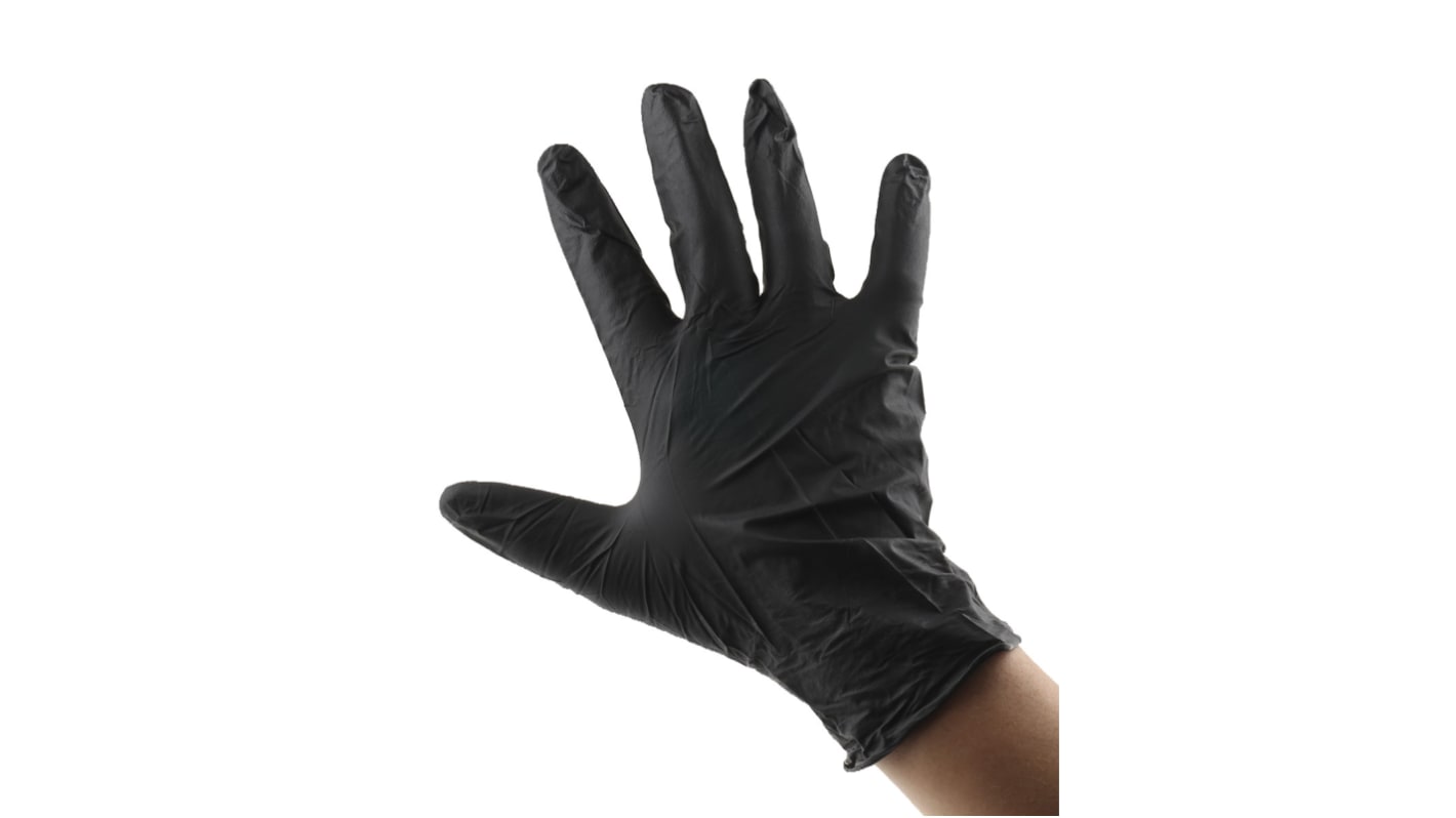 Ansell 93-852 Black Powder-Free Nitrile Disposable Gloves, Size 8.5-9, Large, 100 per Pack