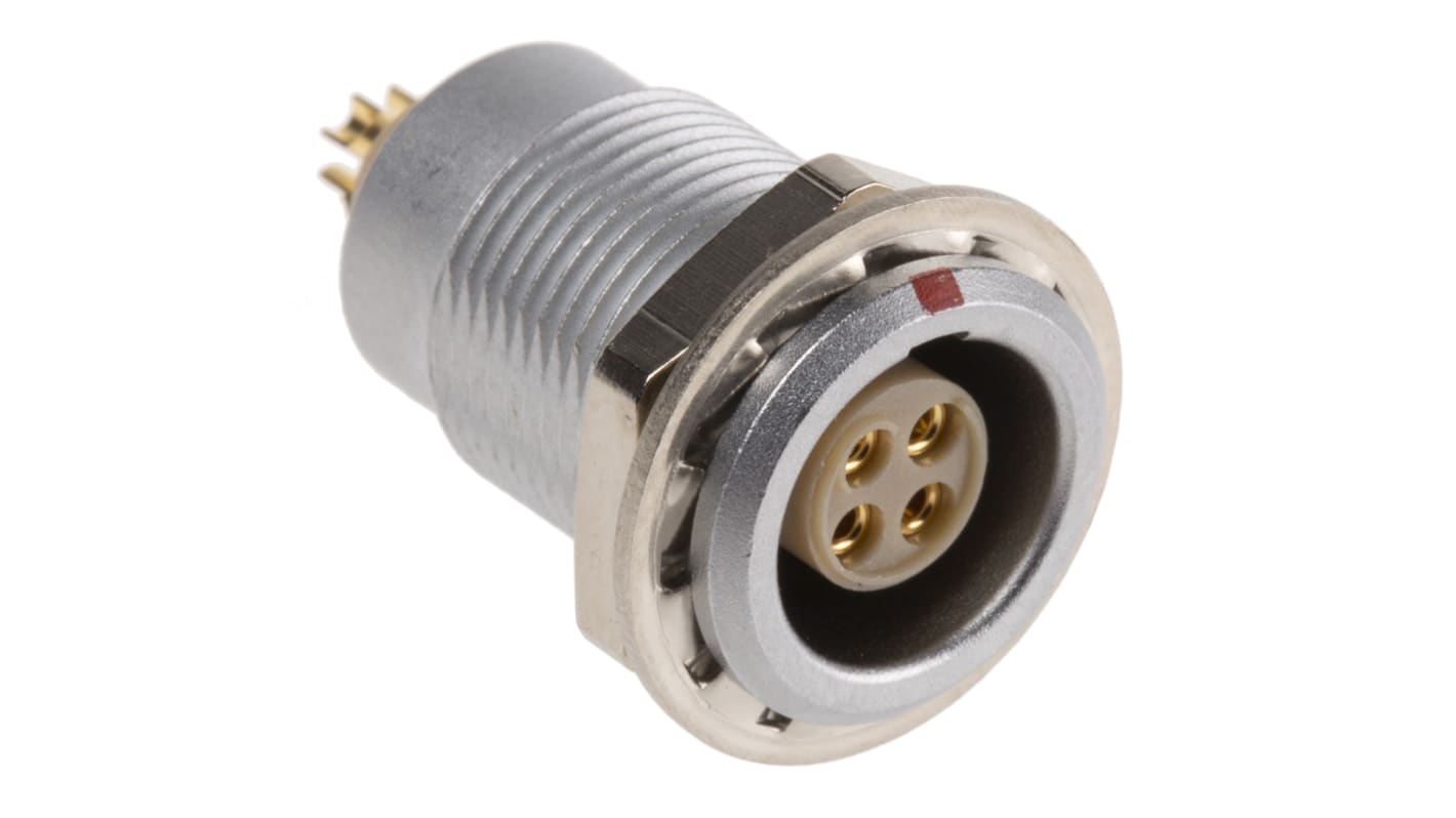 Lemo Circular Connector, 4 Contacts, Panel Mount, Socket, Female, IP50, 0B Series