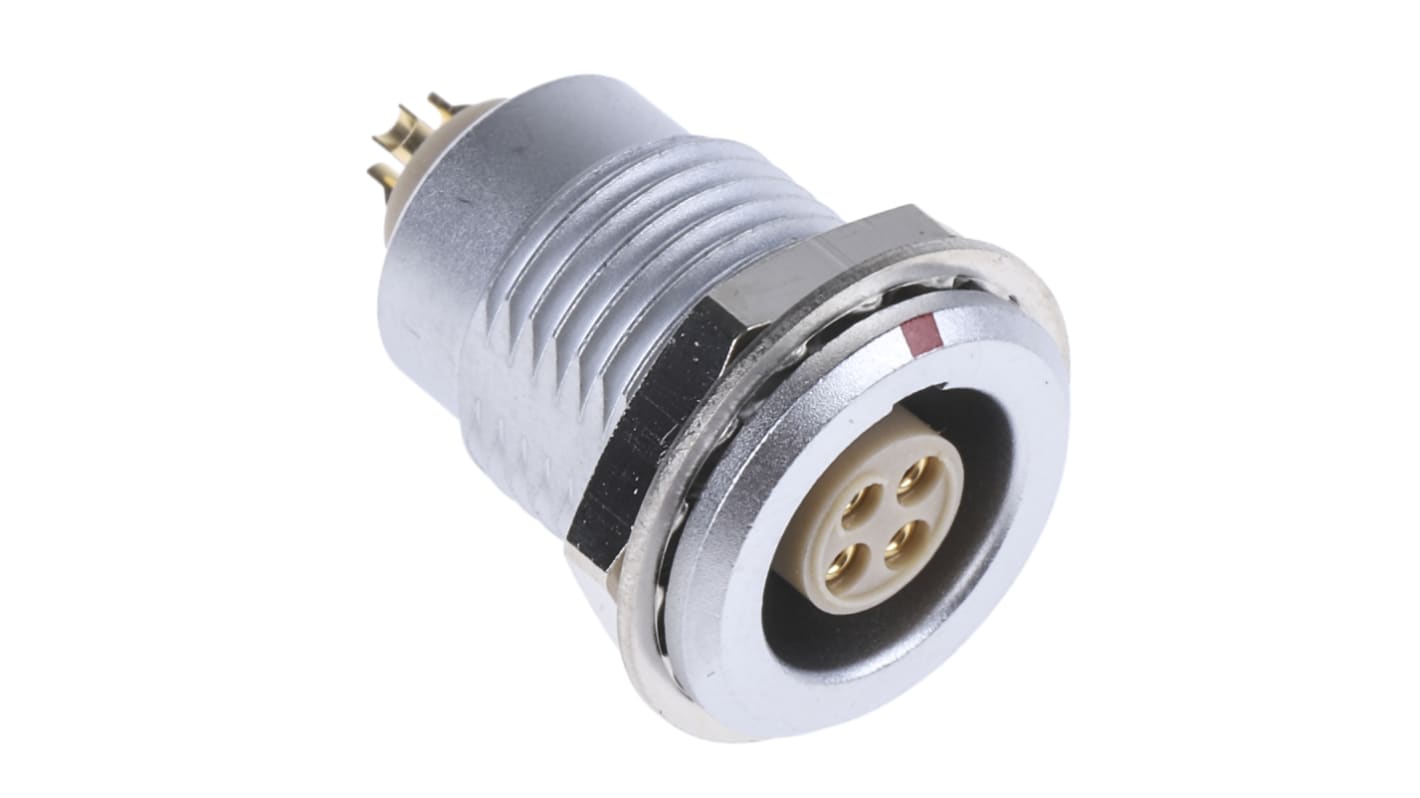 Lemo Circular Connector, 4 Contacts, Panel Mount, Socket, Female, IP50, 1B Series