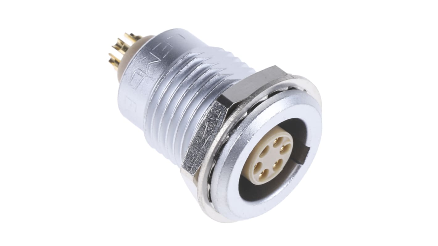 Lemo Circular Connector, 6 Contacts, Panel Mount, Socket, Female, IP50, 1B Series