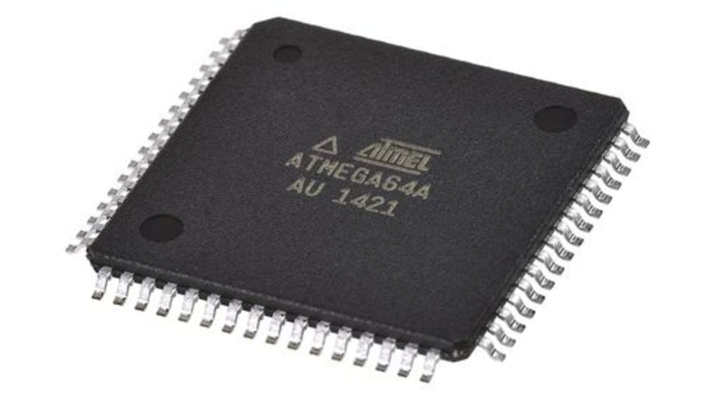 Microchip ATmega单片机, AVR内核, 64针, TQFP, 最大16MHz, 64 kB 闪存, 4 kB RAM