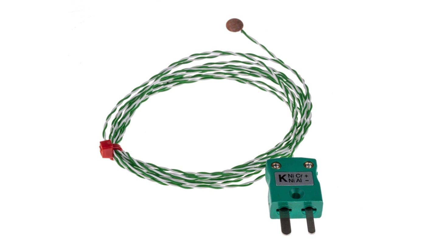 RS PRO Type K Copper Disc Thermocouple 2m Length, 6.35mm Diameter → +200°C