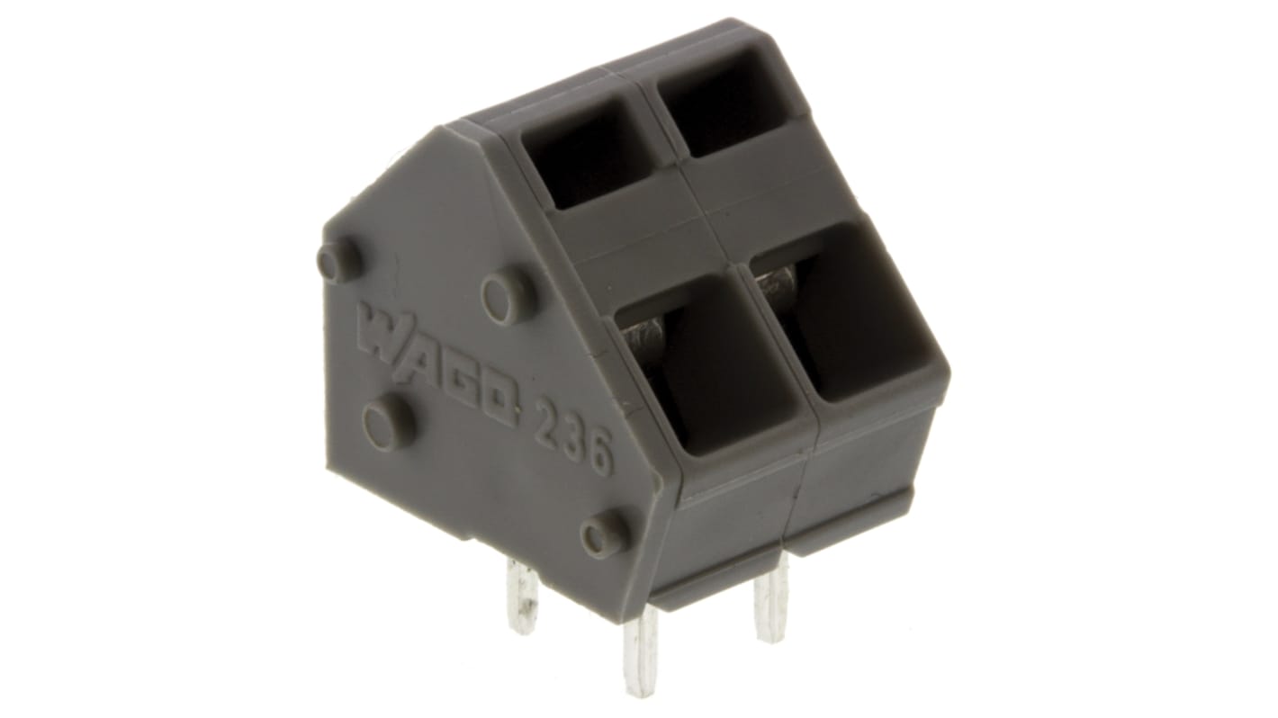 Wago 236 Series PCB Terminal Block, 2-Contact, 5 mm, 5.08 mm Pitch, 1-Row