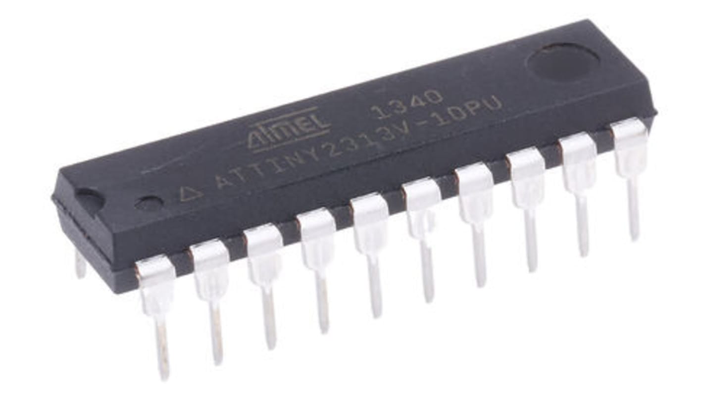 Microcontrolador Microchip ATTINY2313V-10PU, núcleo AVR de 8bit, RAM 128 B, 10MHZ, PDIP de 20 pines