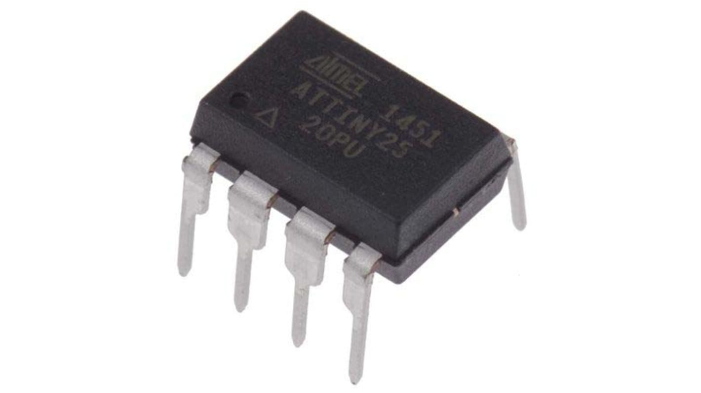 Microchip ATtiny25系列单片机, AVR内核, 8针, PDIP封装, 0CAN通道