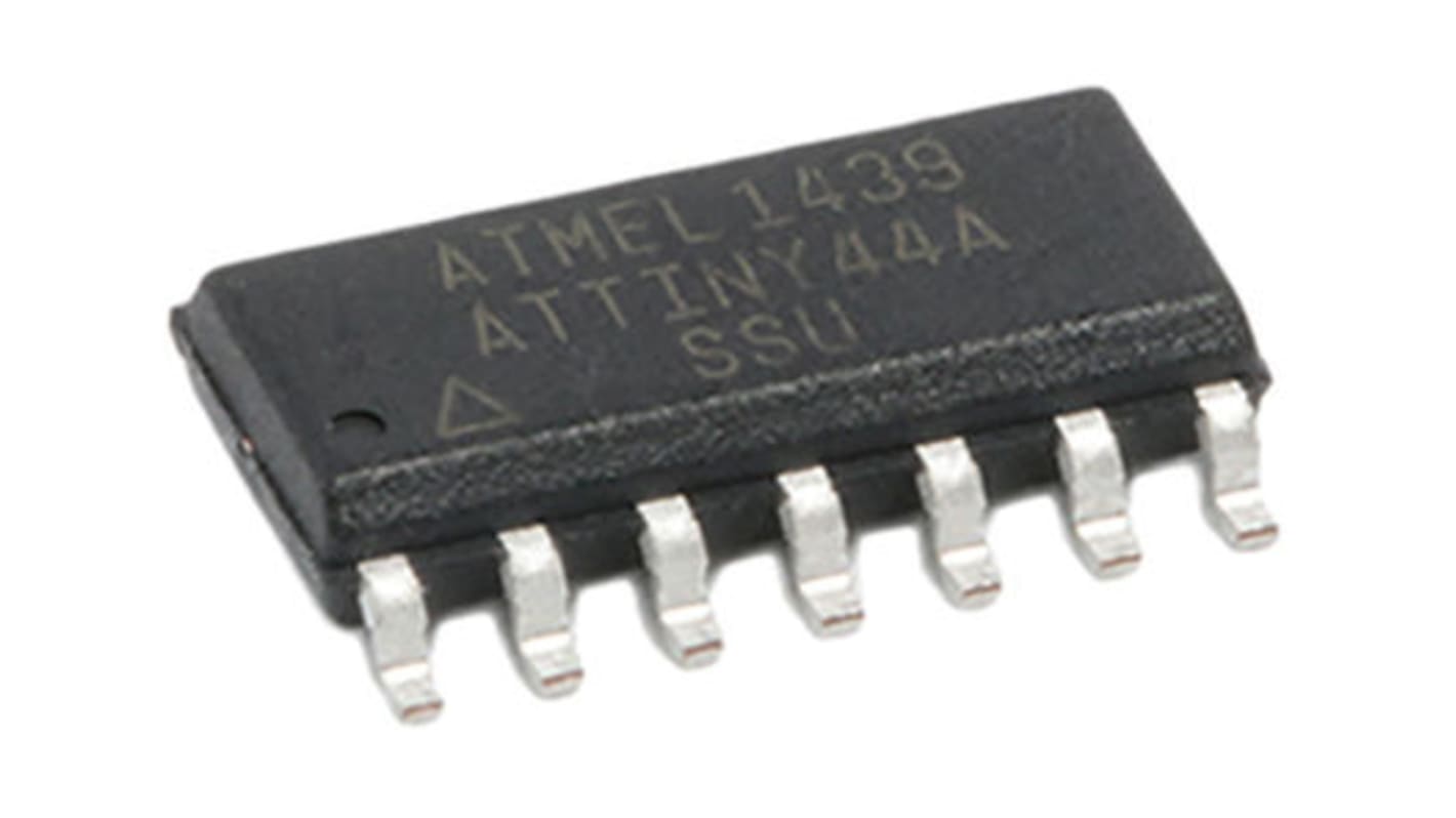 Mikrokontroler Microchip ATtiny44 SOIC 14-pinowy Montaż powierzchniowy AVR 4 kB 8bit CAN: 20MHz RAM:256 B Ethernet:
