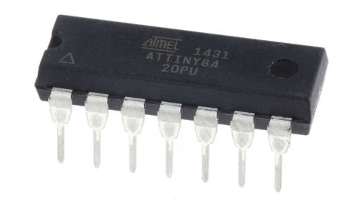 Mikrokontroler Microchip ATtiny84 PDIP 14-pinowy Otwór przezierny AVR 8 kB 8bit CAN: 20MHz RAM:512 B Ethernet: Flash