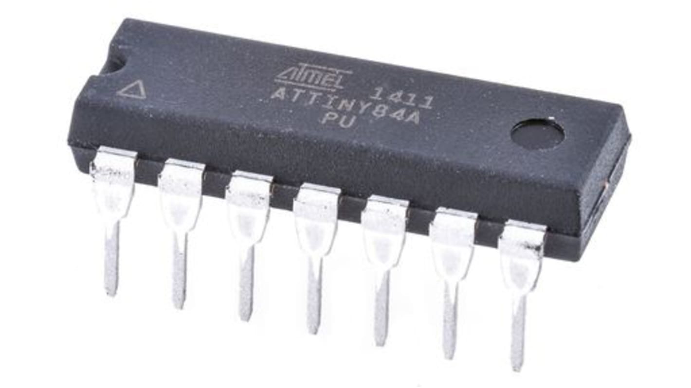 Mikrokontroler Microchip ATtiny84 PDIP 14-pinowy Otwór przezierny AVR 8 kB 8bit CAN: 20MHz RAM:512 B Ethernet: Flash