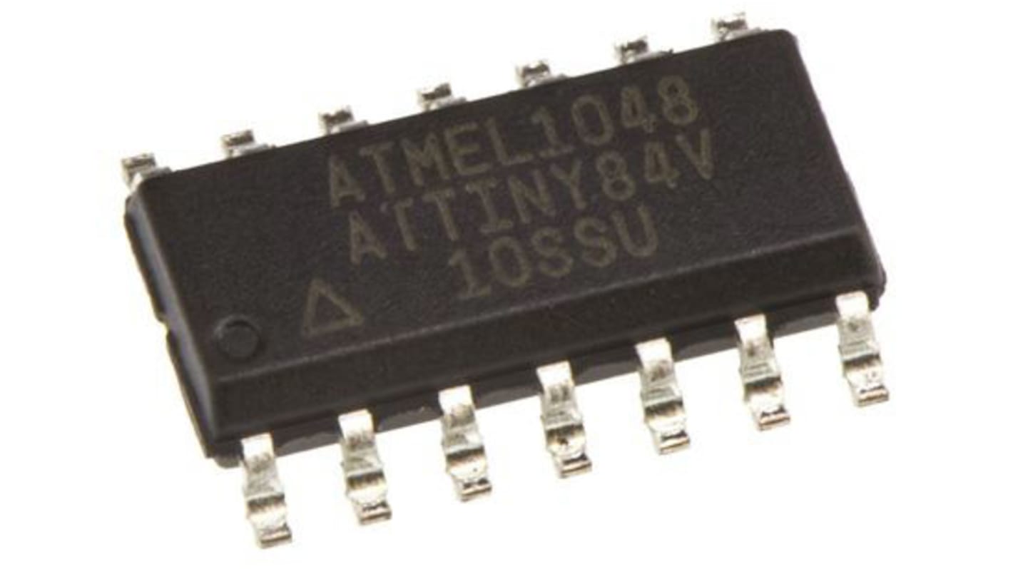 Microchip ATTINY84V-10SSU, 8bit AVR Microcontroller, ATtiny84, 10MHz, 8 kB Flash, 14-Pin SOIC