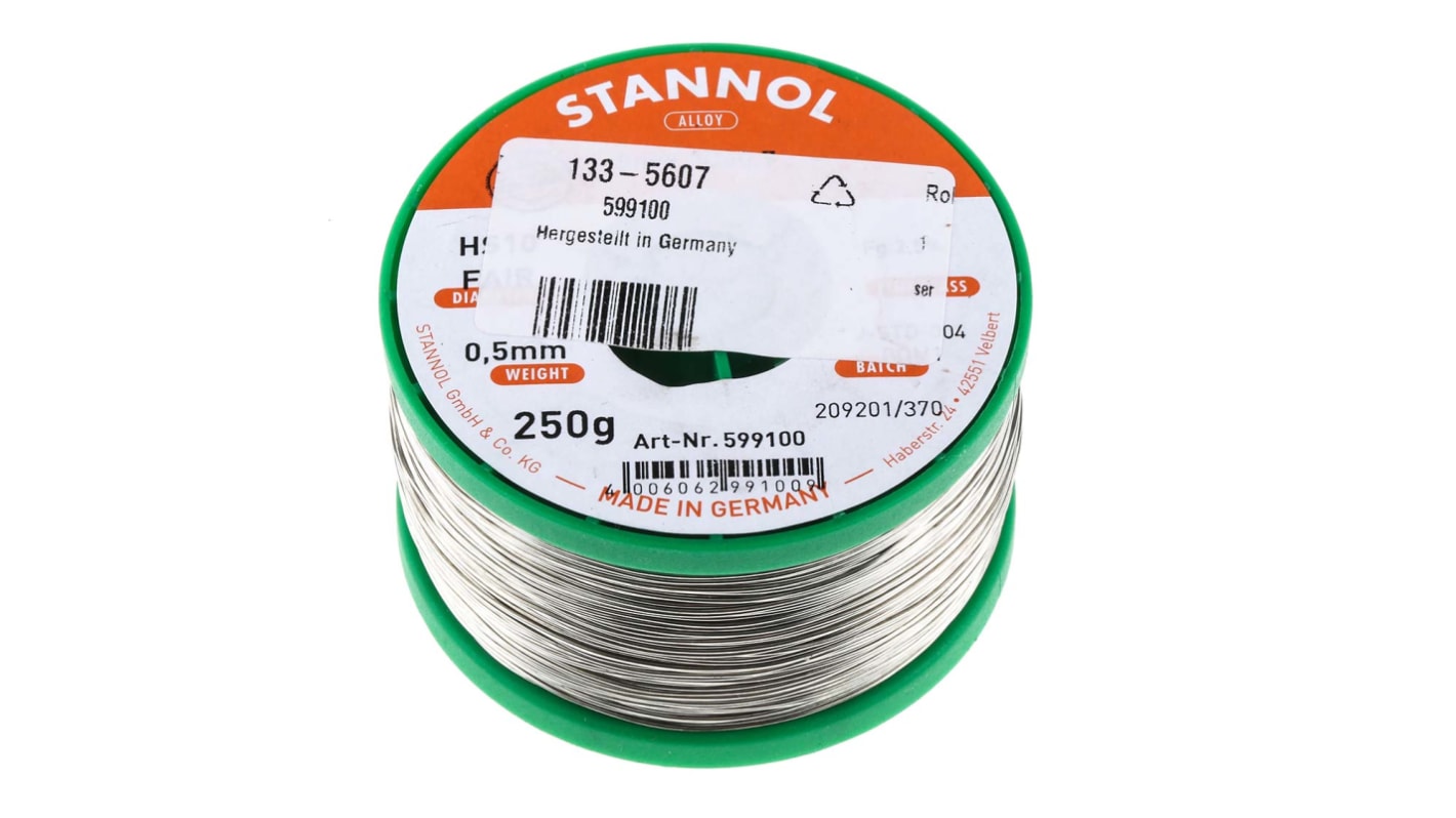 Stannol HS10 Fair Lötzinn bleifrei 99.3%Sn 0%Pb 0.7%Cu, 227°C, Ø 0.5mm / 250g