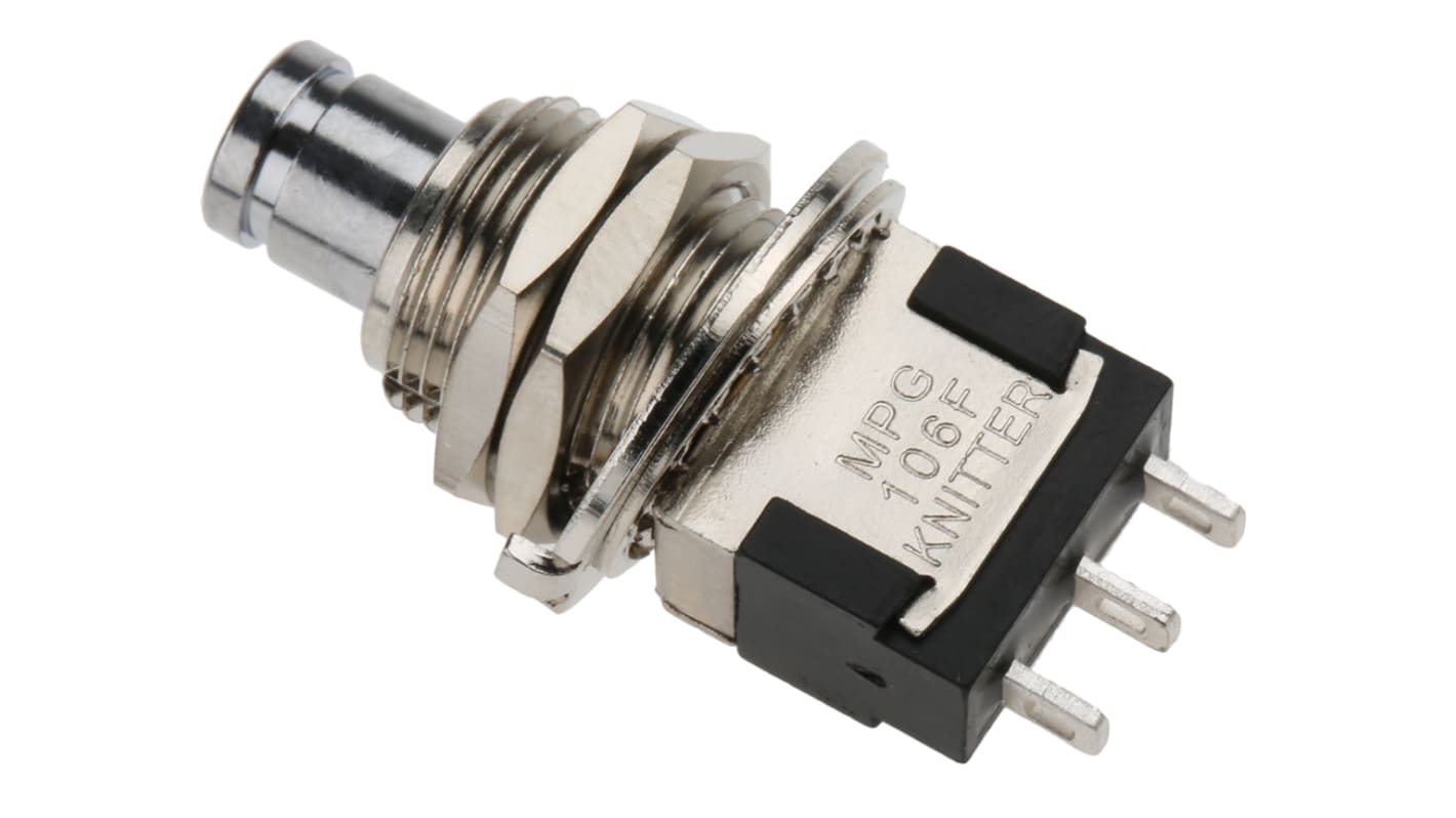KNITTER-SWITCH Push Button Switch, Momentary, Panel Mount, 12.5mm Cutout, SPDT