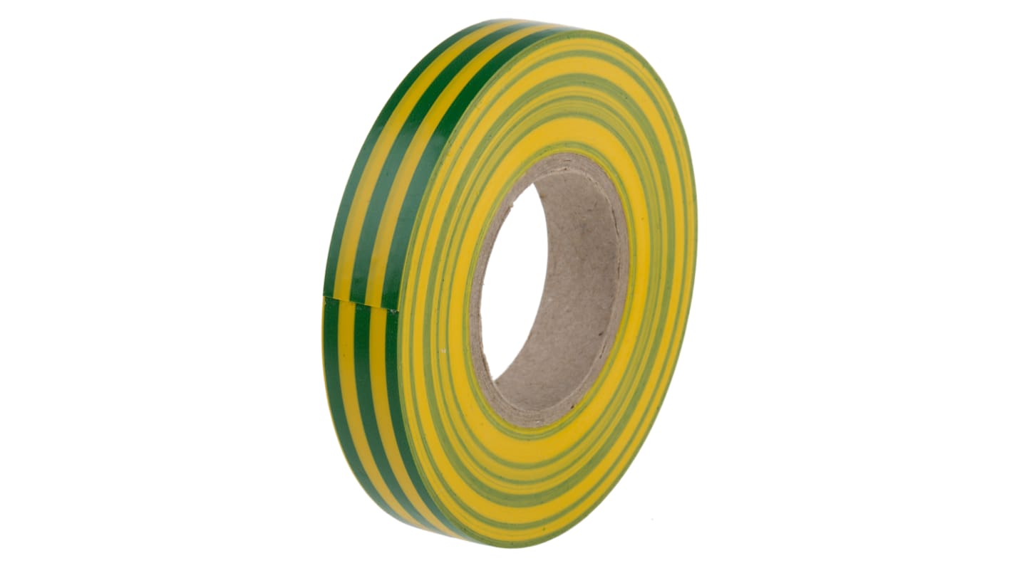 RS PRO PVC电工胶带, 绿色，黄色, 12mm宽 x 20m长 x 0.13mm厚, 最高+70°C, 237401