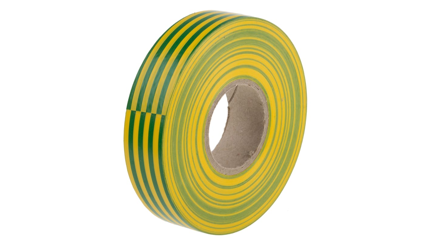 RS PRO PVC电工胶带, 绿色，黄色, 19mm宽 x 33m长 x 0.13mm厚, 最高+70°C, 235407