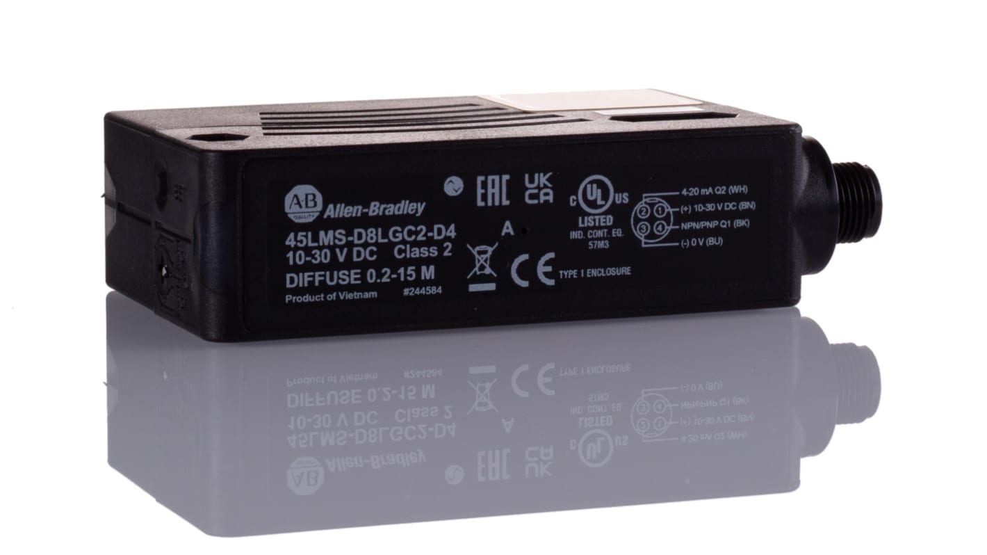 Rs-Online Sensore fotoelettrico Rettangolare Allen Bradley a diffusione rilevamento 200 mm → 15 m. uscita NPN/PNP