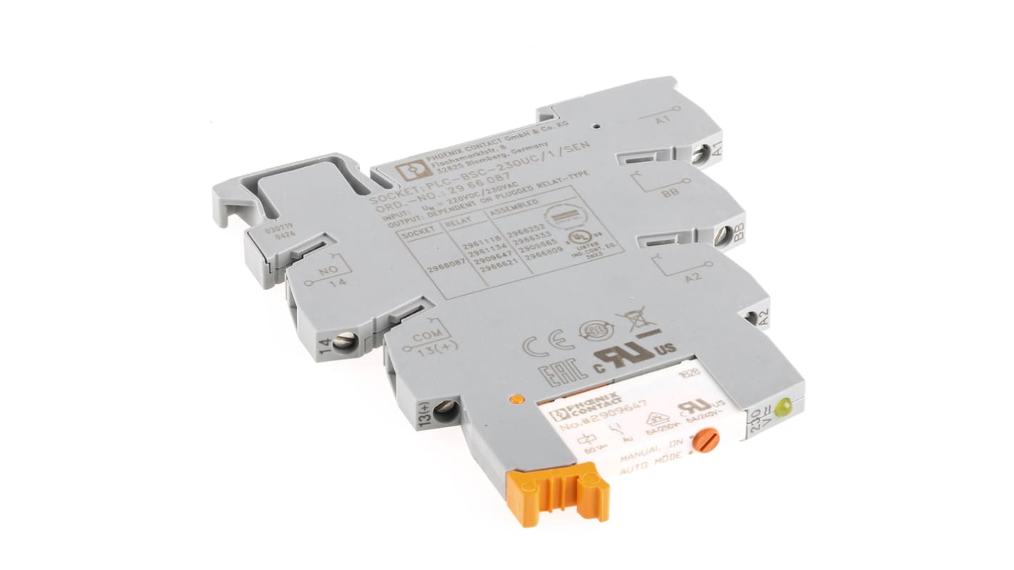 Phoenix Contact PLC-RSC-230UC/ 1AU/MS/SEN Series Interface Relay, DIN Rail Mount, 230V ac/dc Coil, SPST, 1-Pole