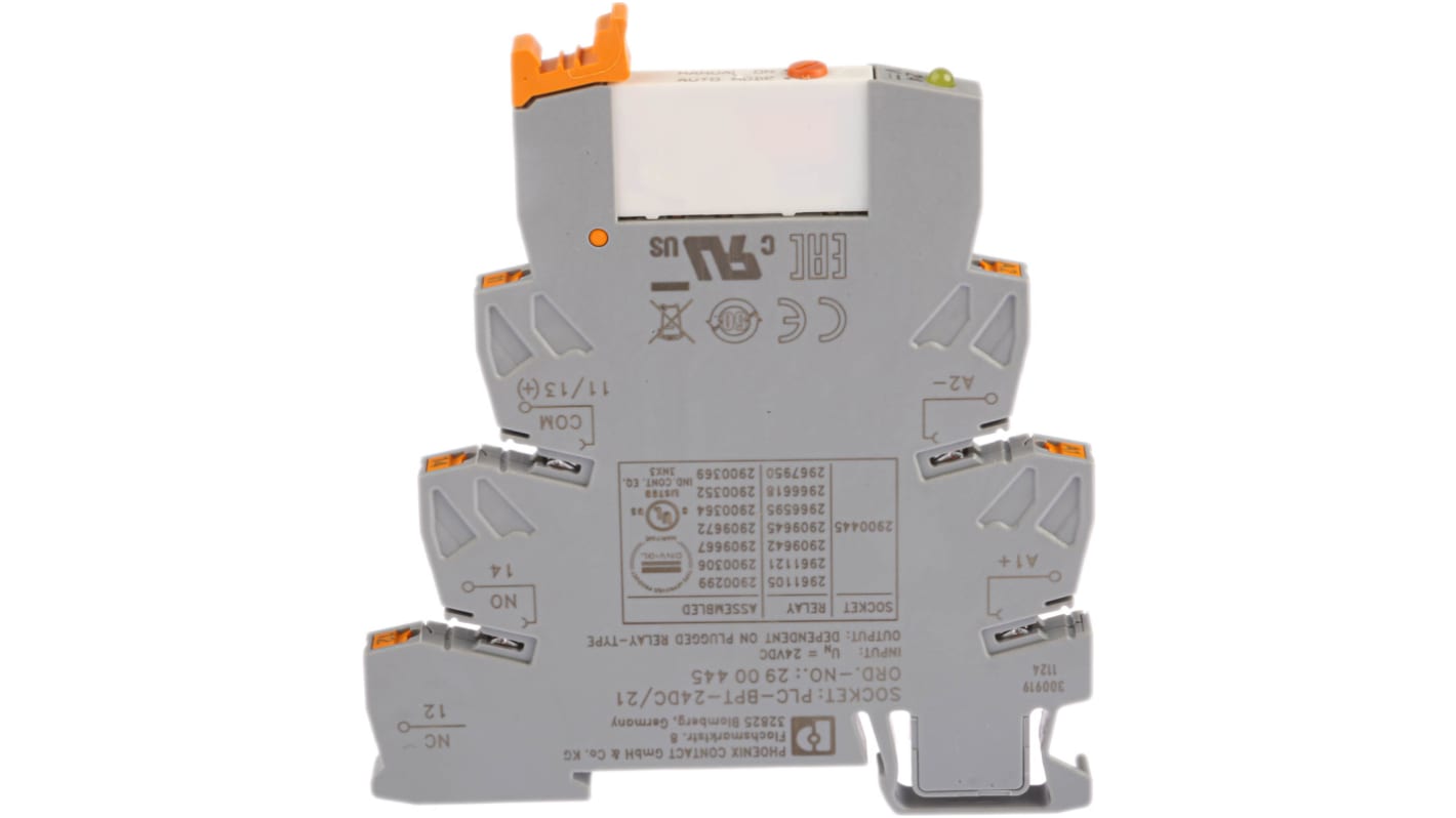 Phoenix Contact PLC-RPT- 24DC/21/MS Series Interface Relay, DIN Rail Mount, 24V dc Coil, SPDT, 1-Pole