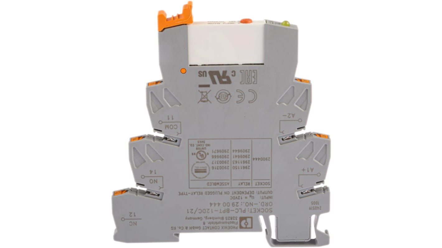 Phoenix Contact PLC-RPT- 12DC/21AU/MS Series Interface Relay, DIN Rail Mount, 12V dc Coil, SPDT, 1-Pole
