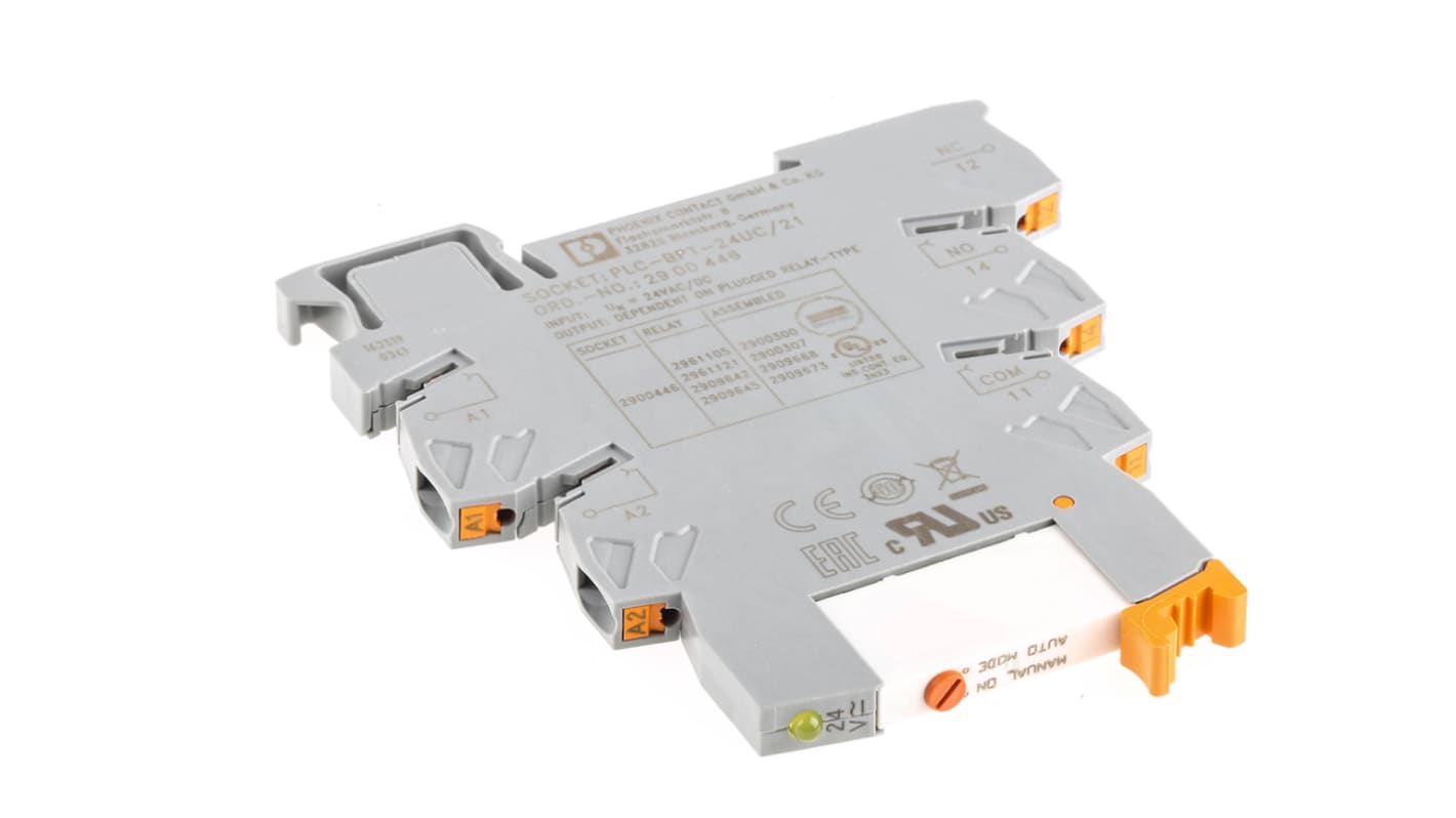 Phoenix Contact PLC-RPT- 24UC/21AU/MS Series Interface Relay, DIN Rail Mount, 24V dc Coil, SPDT, 1-Pole