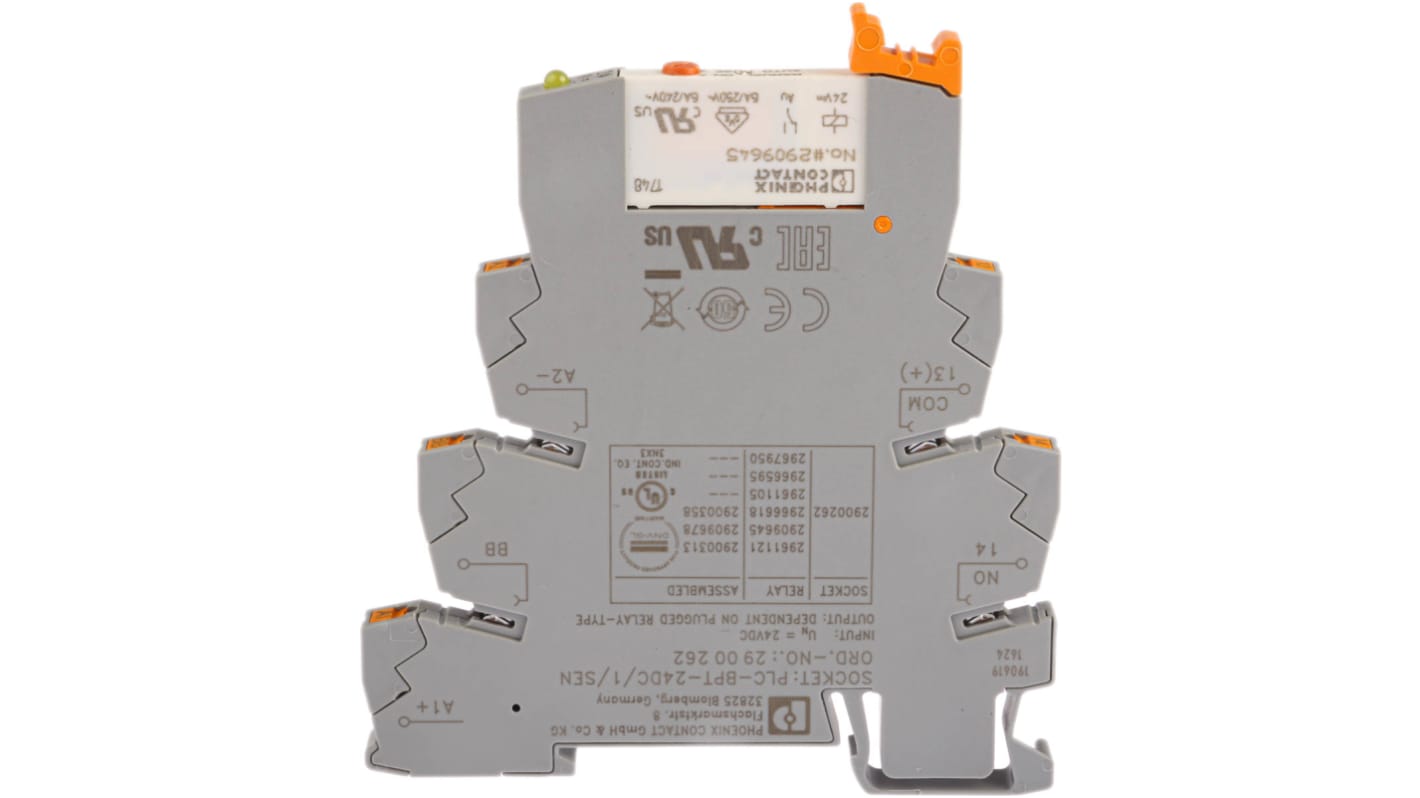 Relé modular Phoenix Contact PLC-RPT- 24DC/ 1AU/MS/SEN, SPST, 24V dc, para carril DIN