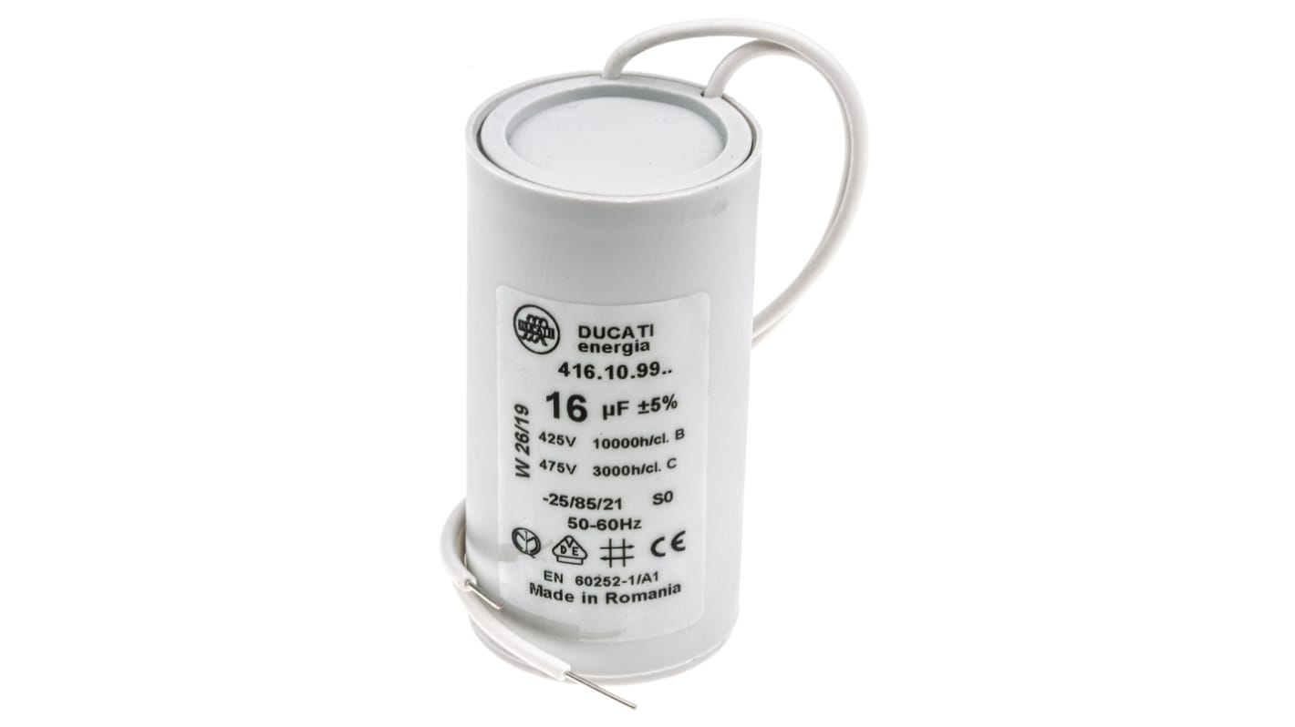 Ducati Energia 4.16.10 Polypropylene Film Capacitor, 450V ac, ±5%, 16μF, Plug In
