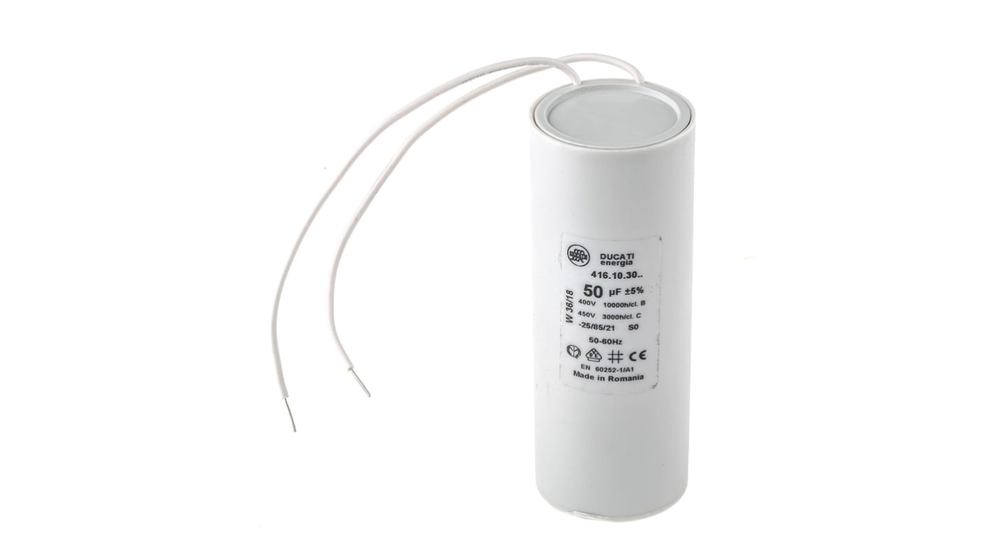 Ducati Energia 4.16.10 Polypropylene Film Capacitor, 450V ac, ±5%, 50μF, Plug In