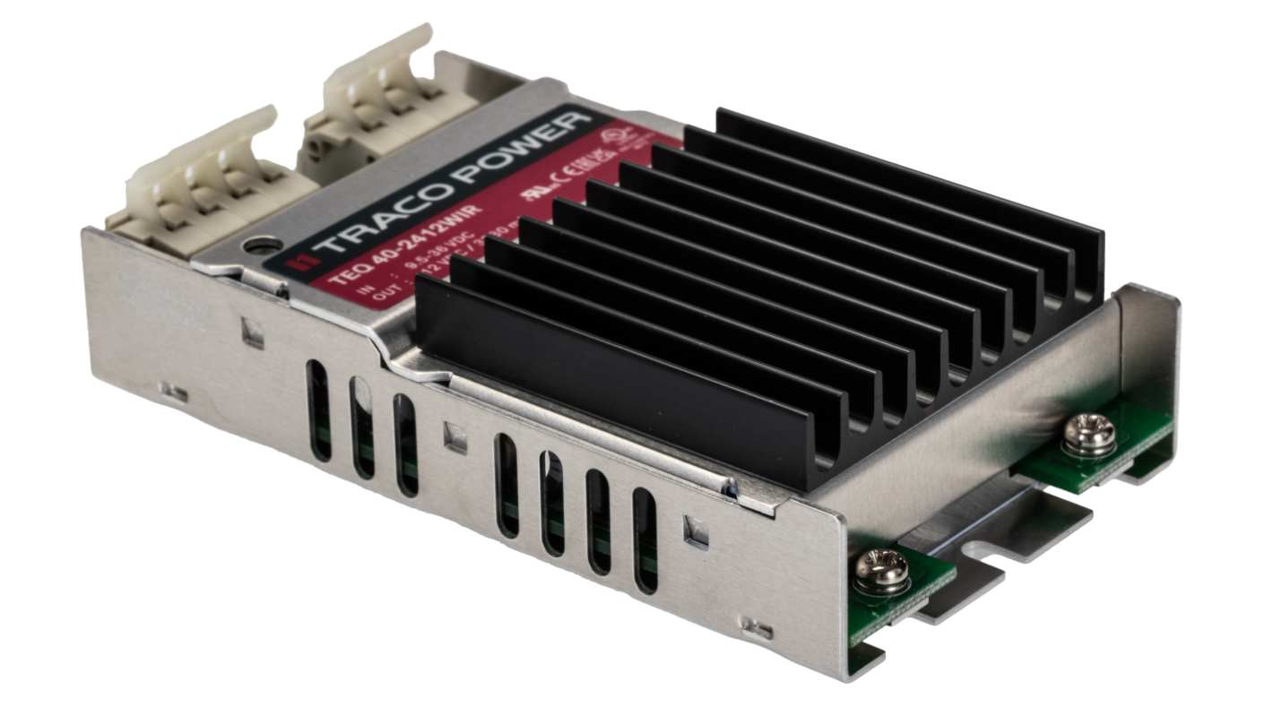 TRACOPOWER TEQ 40WIR DC-DC Converter, 12V dc/ 3.33A Output, 9.5 → 36 V dc Input, 40W, Chassis Mount, +83°C Max