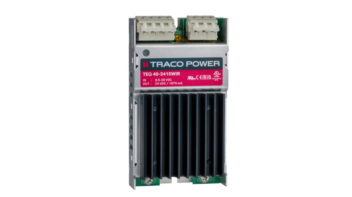 TRACOPOWER TEQ 40WIR DC-DC Converter, 24V dc/ 1.67A Output, 9.5 → 36 V dc Input, 40W, Chassis Mount, '+83°C Max
