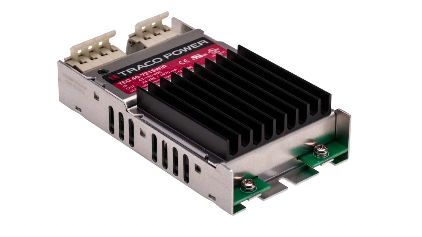 TRACOPOWER TEQ 40WIR DC-DC Converter, 24V dc/ 1.67A Output, 43 → 160 V dc Input, 40W, Chassis Mount, +83°C Max