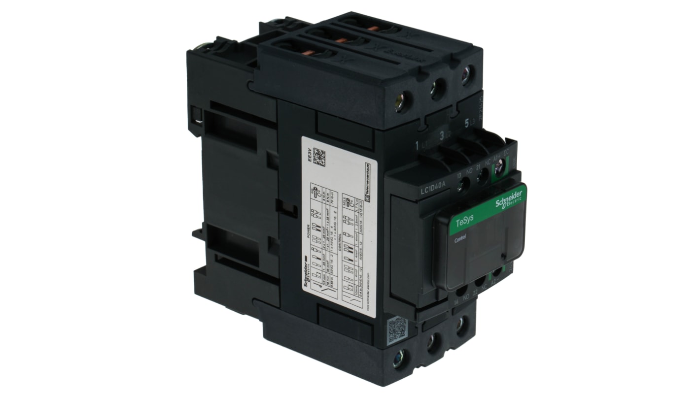 Schneider Electric TeSys D LC1D Contactor, 24 V dc Coil, 3-Pole, 40 A, 18.5 kW, 3NO, 690 V ac