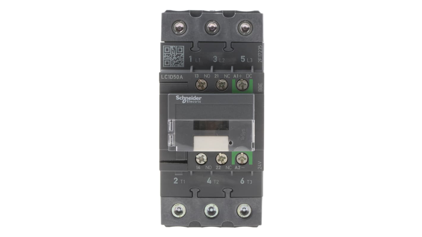 Schneider Electric TeSys D LC1D Contactor, 24 V dc Coil, 3-Pole, 50 A, 22 kW, 3NO, 690 V ac