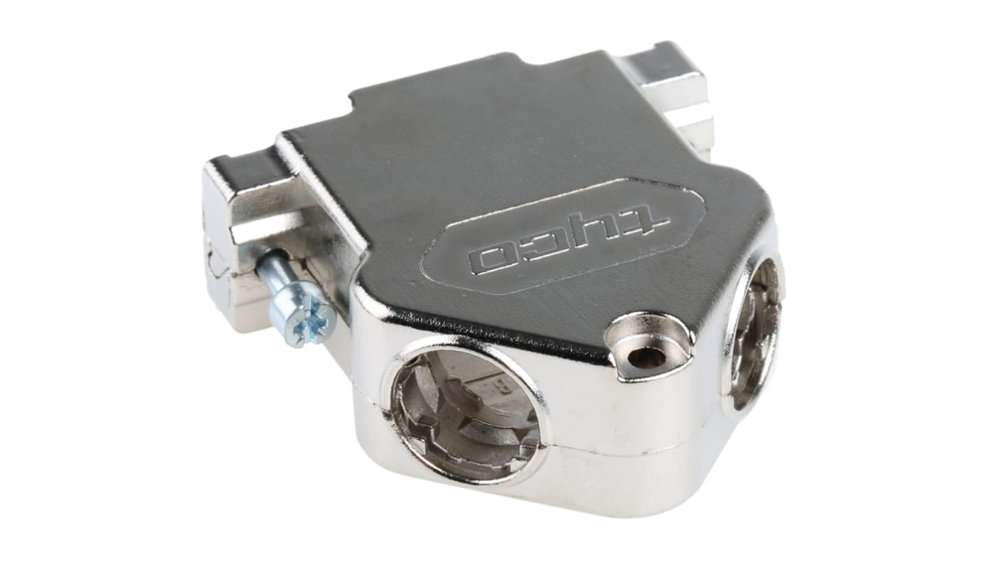 TE Connectivity Amplimite HD-20 Series Gadolinium Zinc Angled D Sub Backshell, 15 Way, Strain Relief