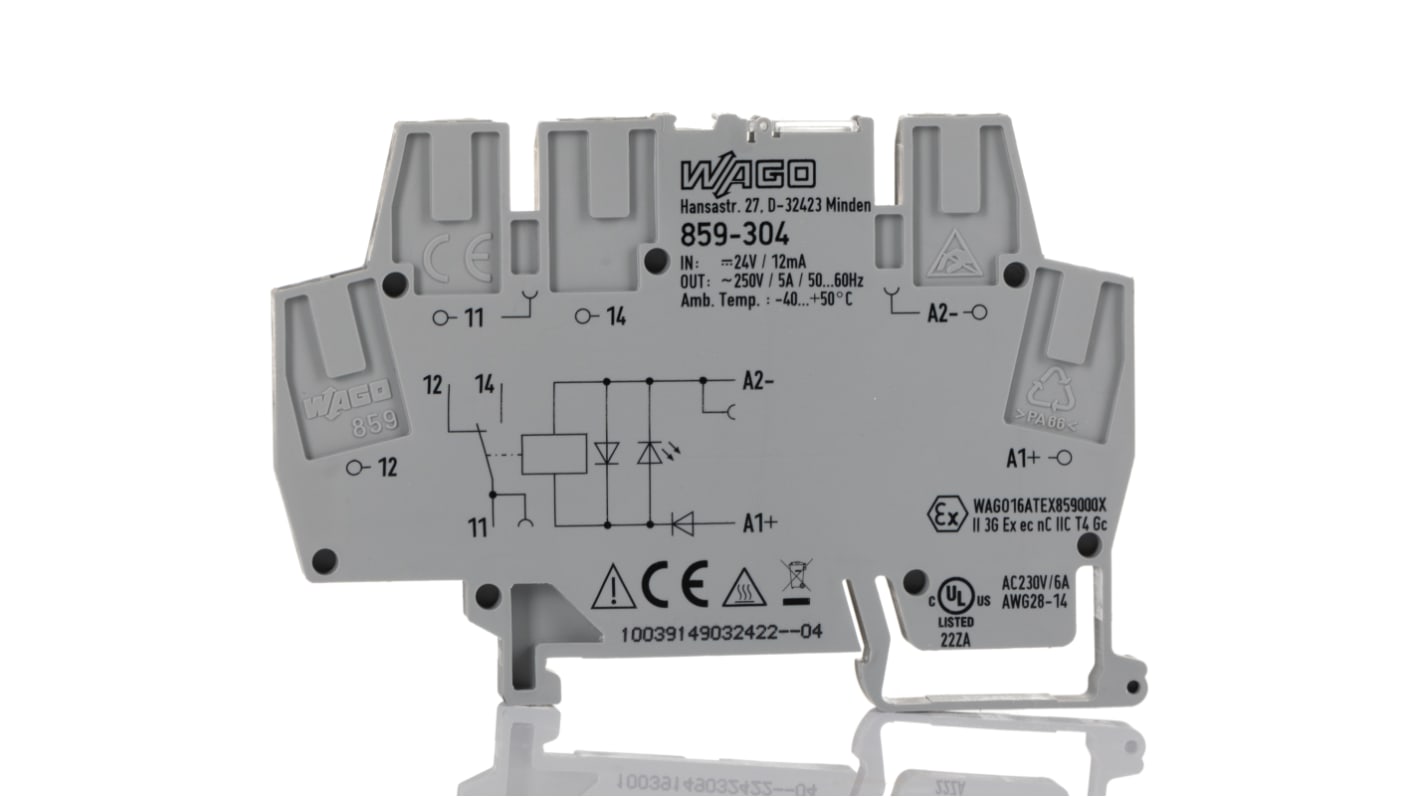 WAGO 859 Series Interface Relay, DIN Rail Mount, 24V dc Coil, 1-Pole