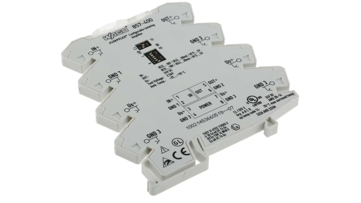 WAGO 857 Series Signal Conditioner, Current, Voltage Input, Current, Voltage Output, 24V dc Supply, ATEX, IECEx