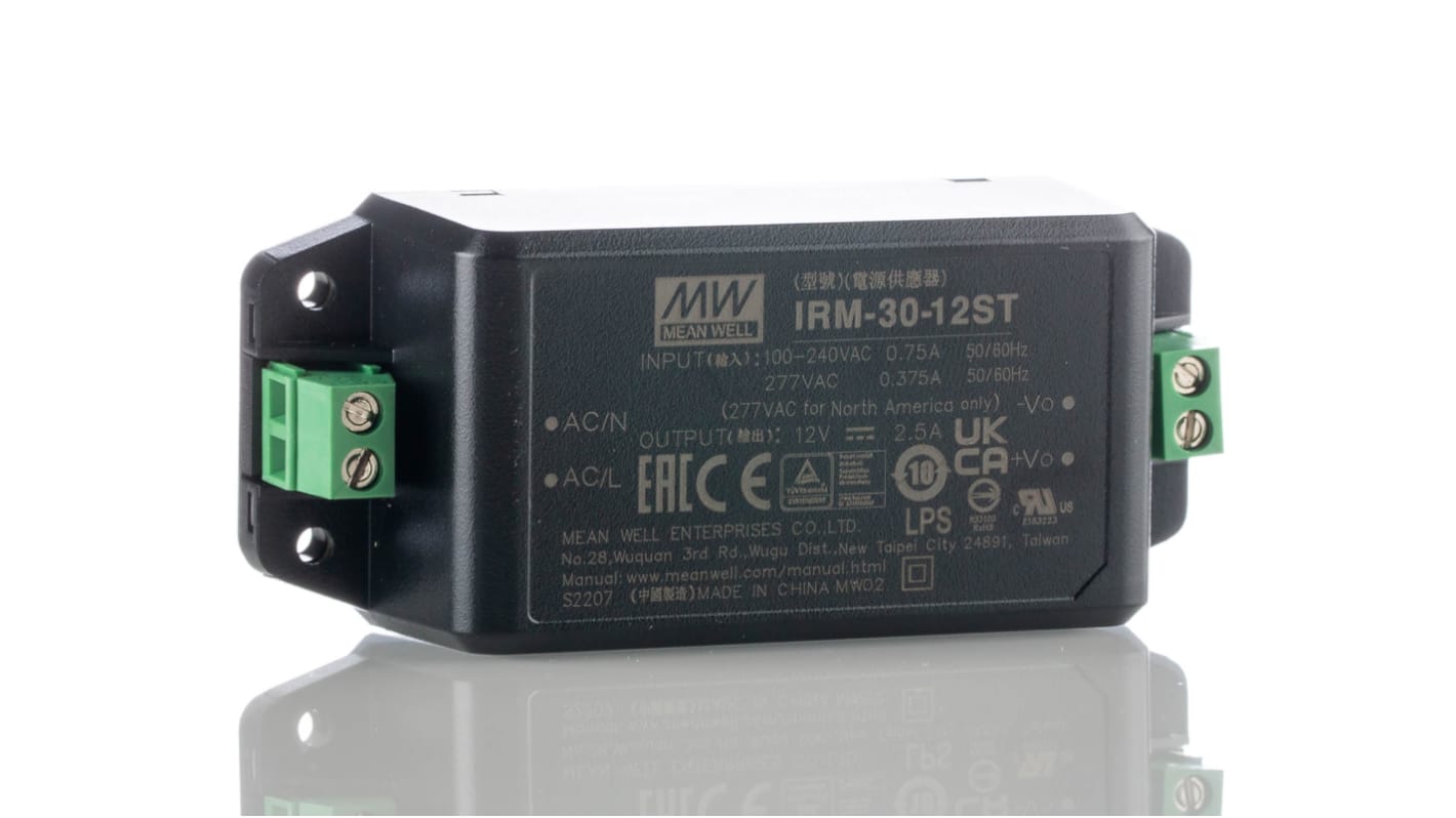 Alimentatore switching MEAN WELL IRM-30-12ST, 30W, ingresso 85 → 264V ca, uscita 12V cc, 2.5A