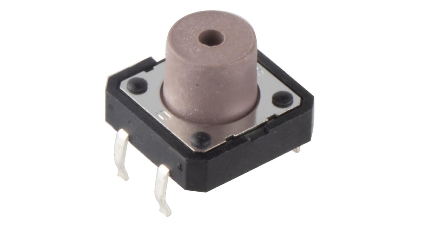 Interruttore tattile C & K, SPST, 12 x 12mm, L. attuatore 7 (Dia.)mm, Montaggio con foro passante