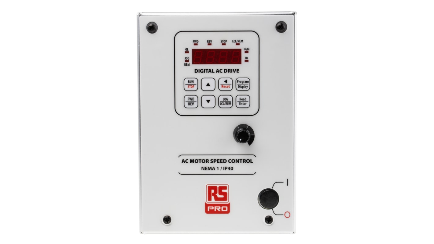 RS PRO 1-Phasen Frequenzumrichter 0,75 kW 230 V ac / 3,6 A 0.3 → 240Hz für Wechselstrommotoren