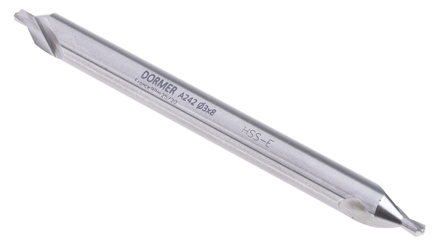 Dormer A2423 Series HSS-E Centre Drill Bit, 3 mm, 8 mm Diameter, 100 mm Overall