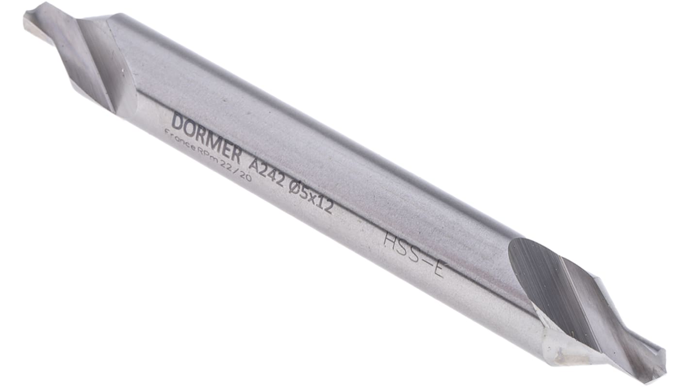 Dormer A2425 Series HSS-E Centre Drill Bit, 5 mm, 12 mm Diameter, 100 mm Overall