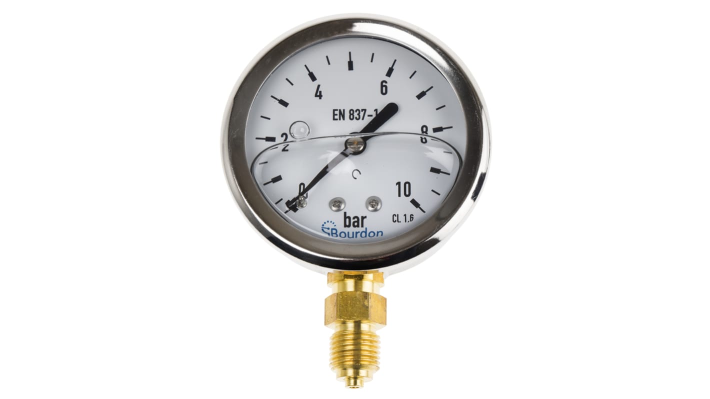 Bourdon G 1/4 Analogue Pressure Gauge 10bar Bottom Entry, MIT3D22B22, UKAS, 0bar min.