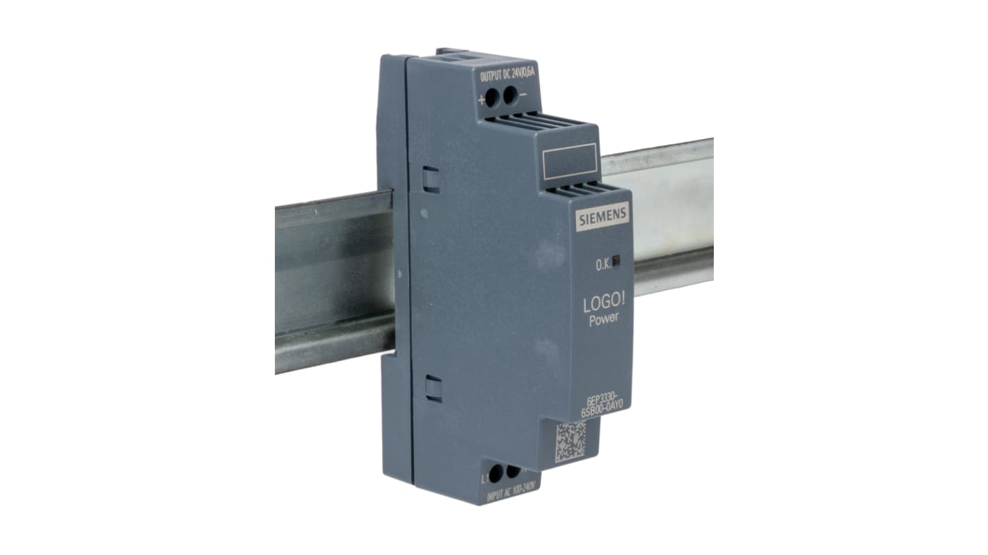 Siemens LOGO!POWER Switched Mode DIN Rail Power Supply, 100 → 240V ac, 24V dc dc Output, 600mA Output, 14W