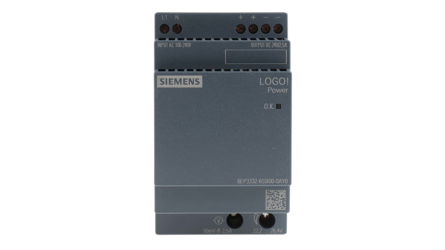 Siemens Spínaný Napájecí zdroj na lištu DIN, počet výstupů: 1, výstup: 24V dc, 2.5A, vstupní: 100 → 240V ac,60W