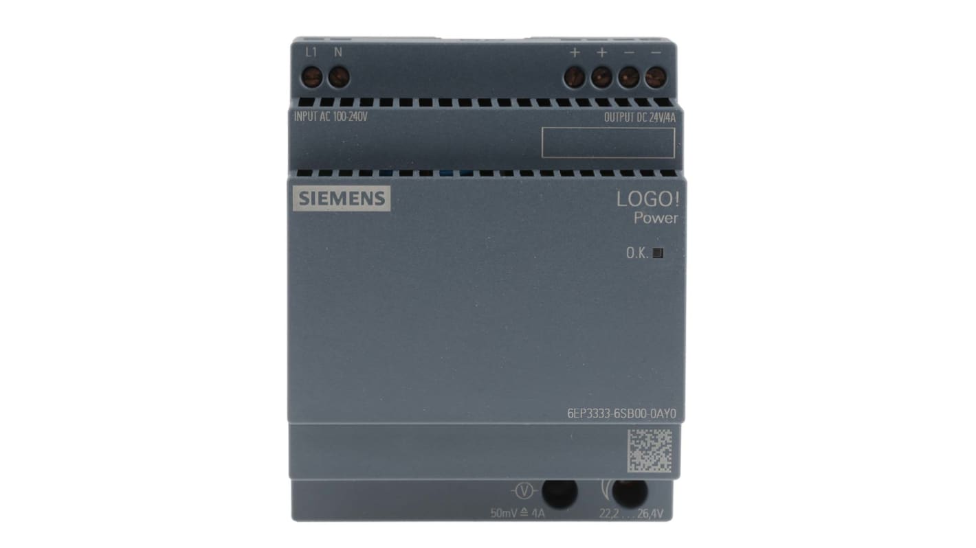 Siemens LOGO!POWER Switched Mode DIN Rail Power Supply, 100 → 240V ac ac Input, 24V dc dc Output, 4A Output, 96W