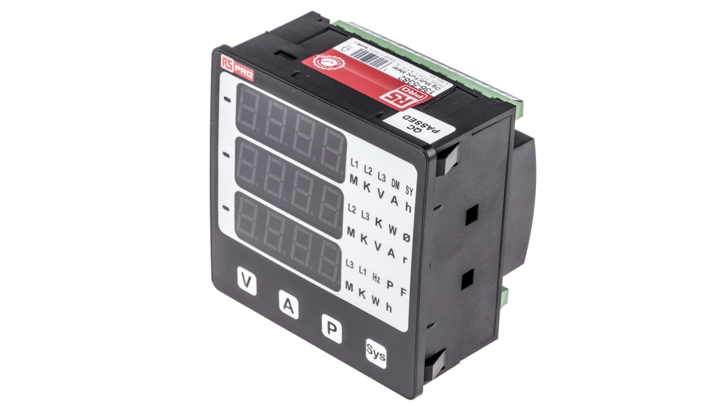 RS PRO LED Digital Panel Multi-Function Meter for Current, Frequency, System Active Power, System Re-Active Power,