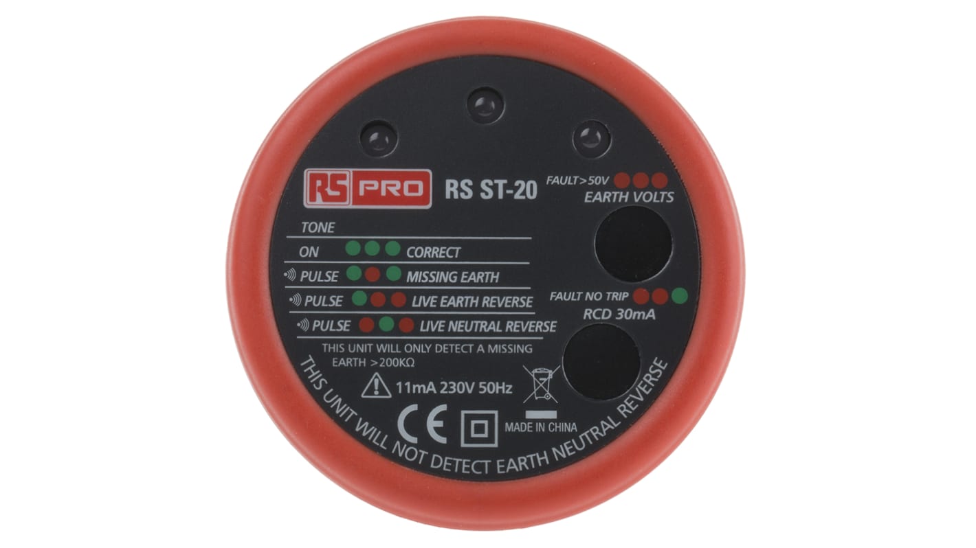 RS PRO 30mA插座检测仪, 230V 交流电压, 可测试接地回路阻抗, 3引脚, RS ST20
