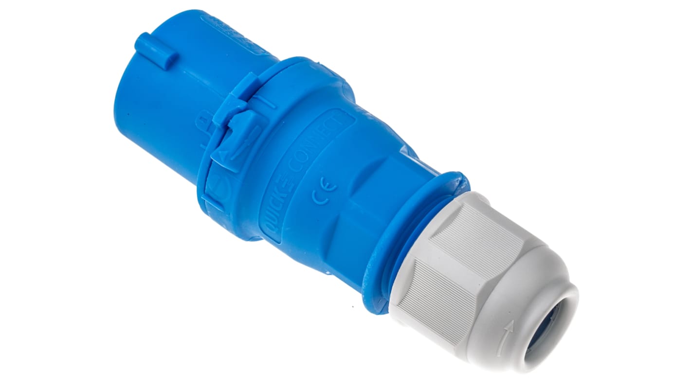 Bals 16A工业连接器插头, 2P + E, 230 V, IP44, 蓝色, 电缆安装